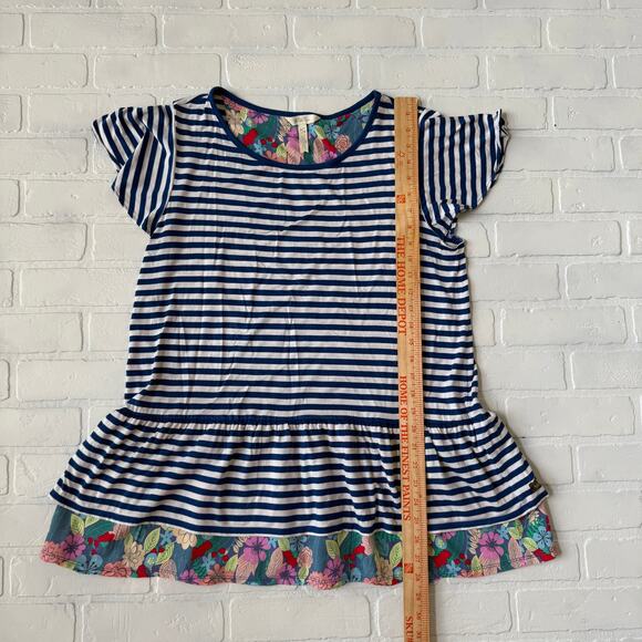 Matilda Jane Women's Navy Blue White Floral Striped Tunic Ruffle Top Shirt sz L - Picture 5 of 6